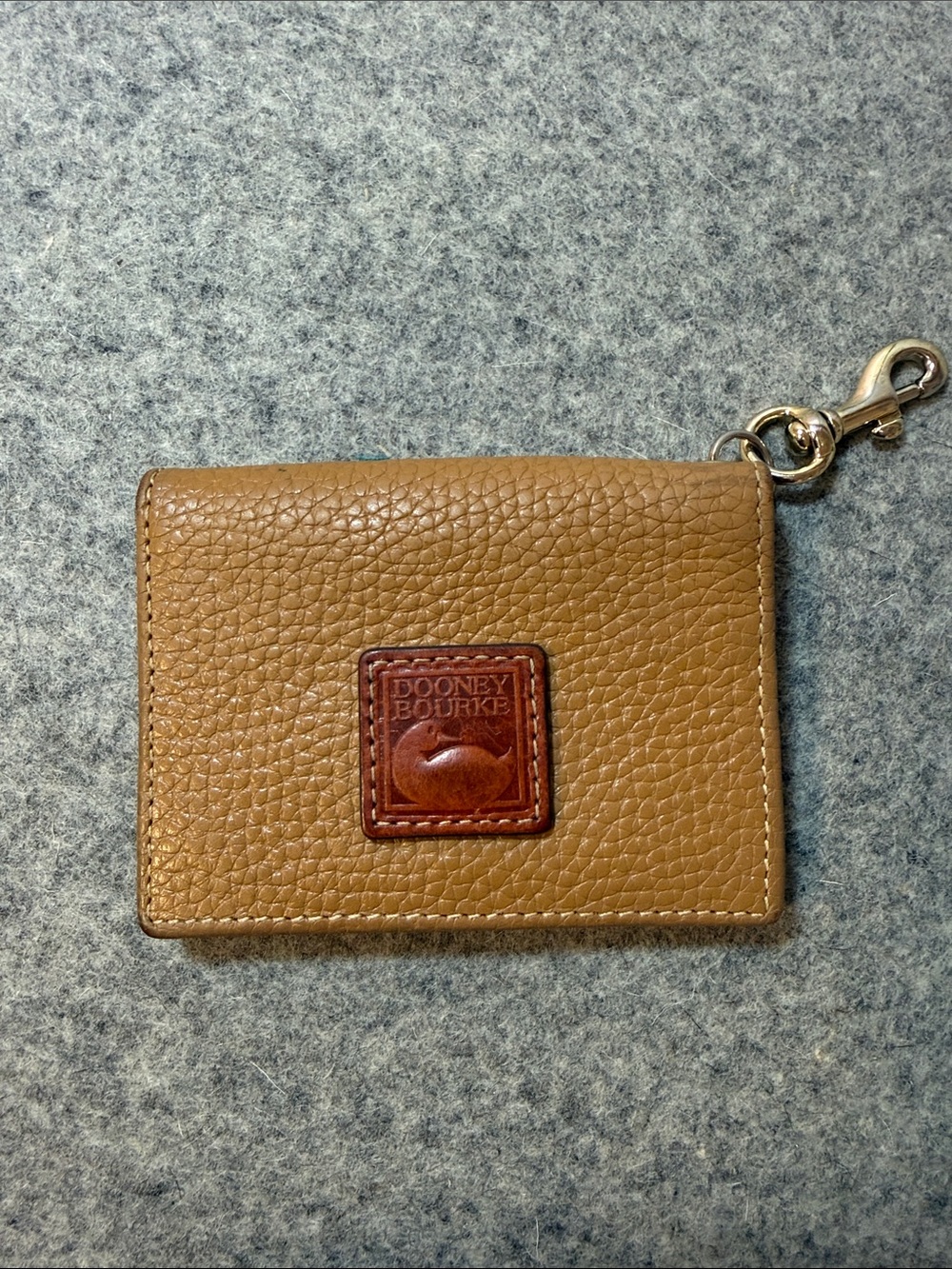 Dooney & Bourke Camel Pebble Leather Card Holder with Key Clip